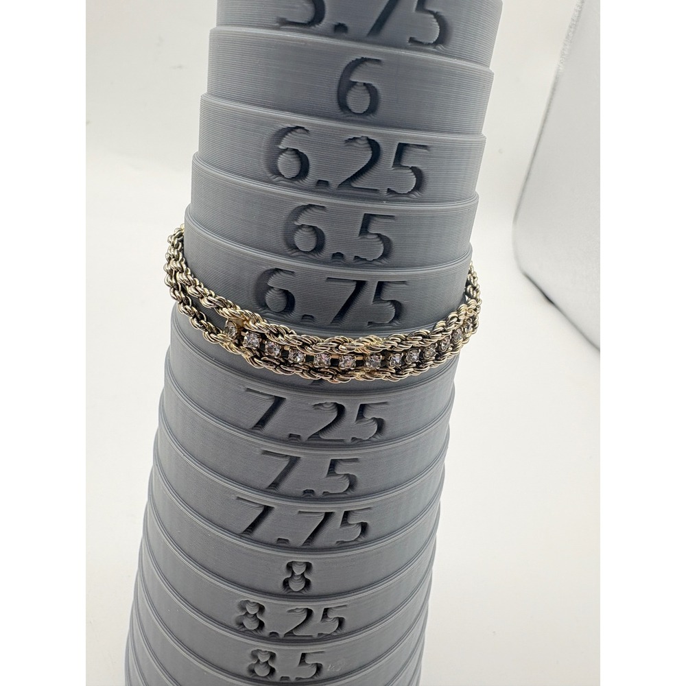 Two Tone Rope Chain Bracelet Gold Silver Rhinestone Layered 7 Inch‎ - Picture 8 of 9